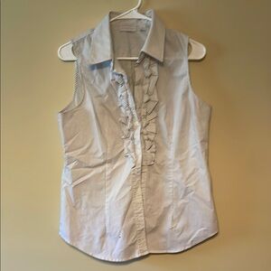New York & Company Cream Ruffled Sleeveless Blouse Women Size L